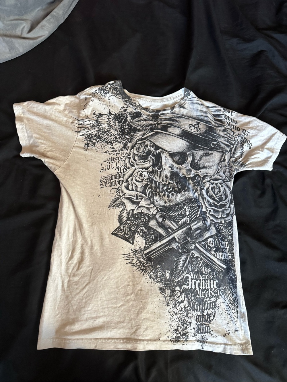 Men's Graphic Affliction Style Y2K Skull Tee - White and Black